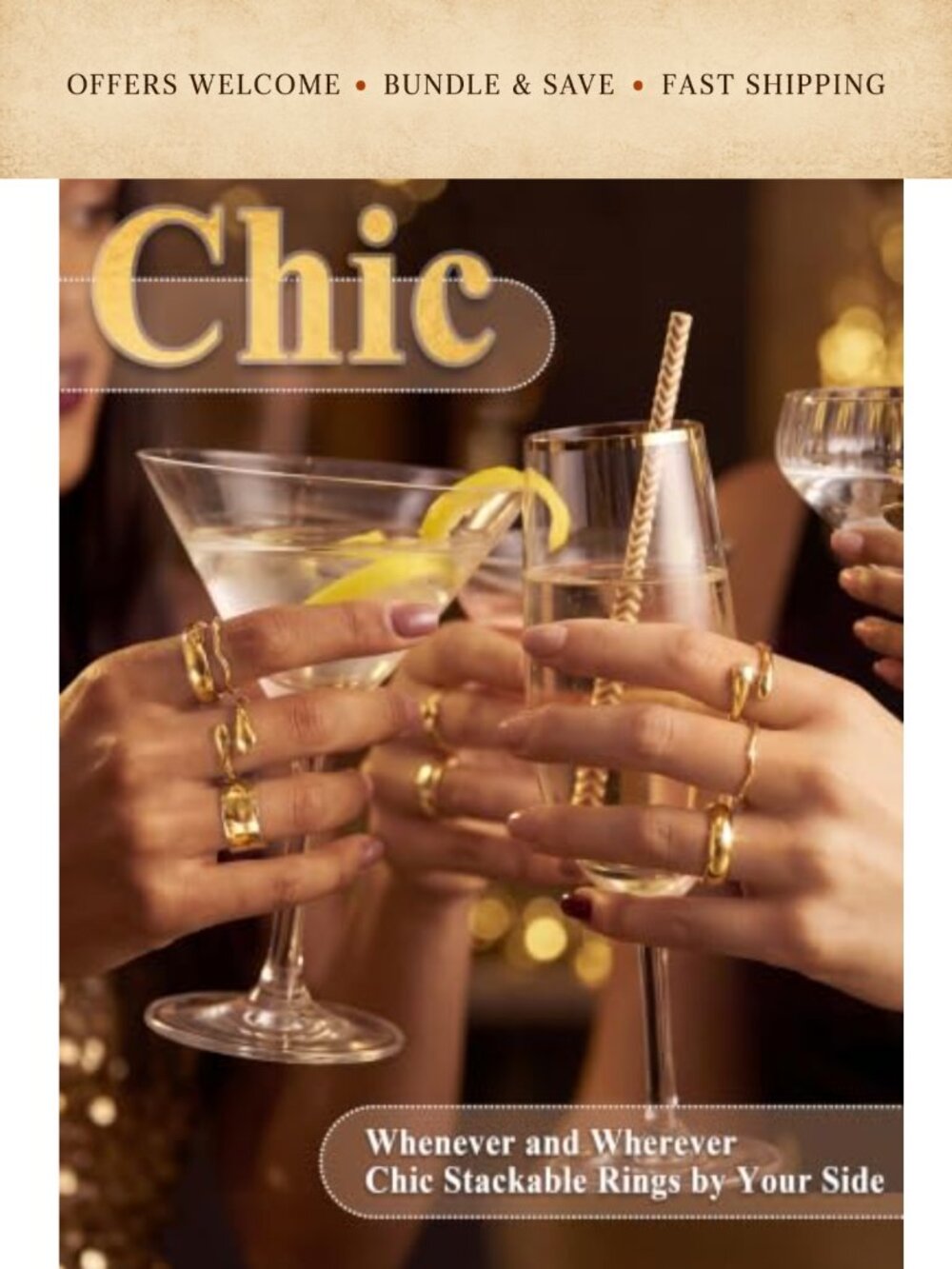 14K Gold Plated Stackable Rings Set Adjustable Band Non Tarnish - Picture 5 of 6